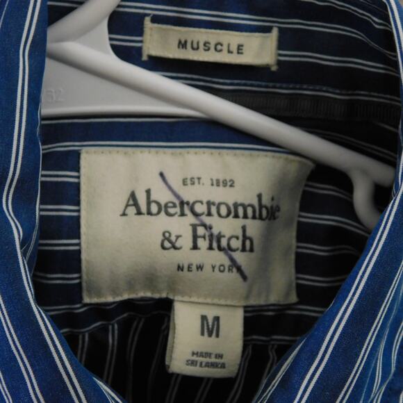 Y2K Striped Abercrombie & Fitch Button Down Shirt Size M Blue White - Picture 2 of 6